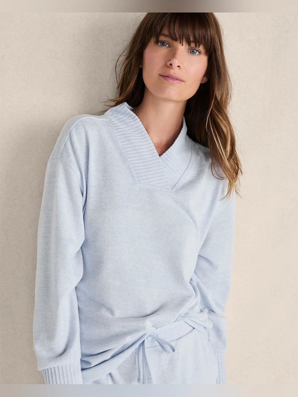 Soft Light Blue Scoop-Neck Pullover Sweater - Picture 1 of 5